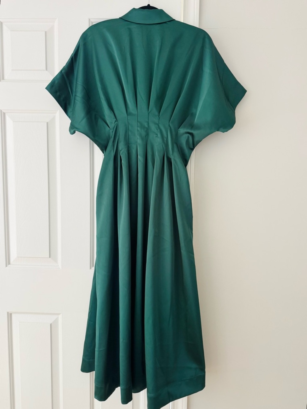 Anthropologie The Tobie Emerald Green Satin Maxi Shirt Dress by Exquise, Size LP - Picture 12 of 14